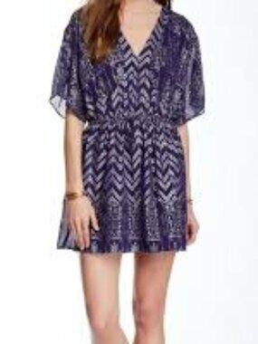 Free People "Love Your Chaos" Metallic Navy/Silver Mini Dress l